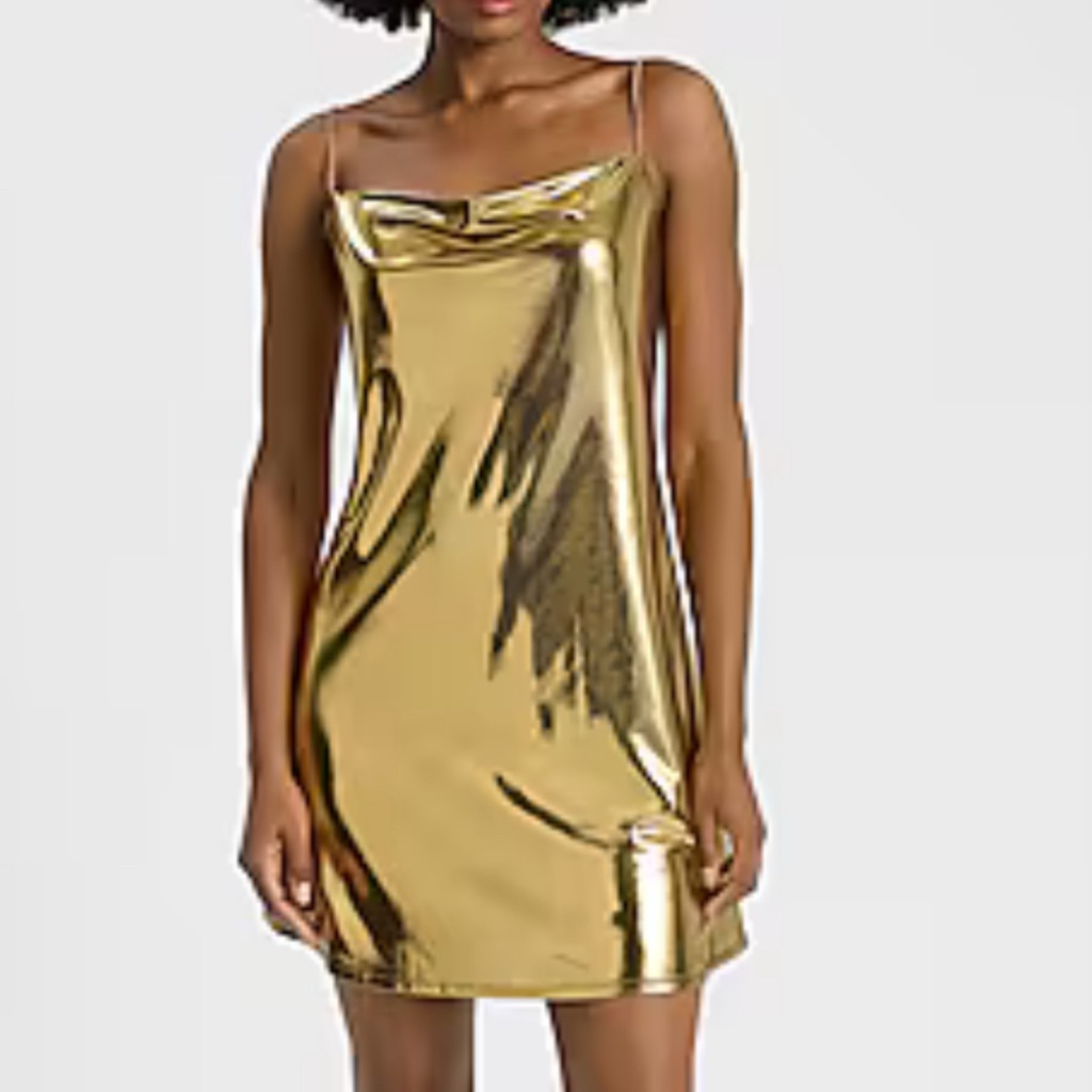Express New With Tags, Metallic Gold Cowl Neck Spaghetti Strap Mini Dress